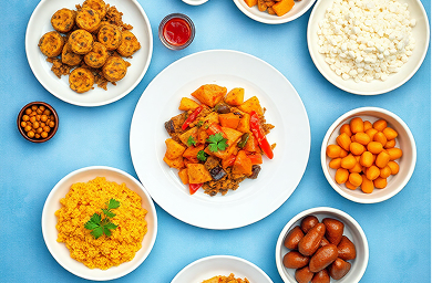 Vue aérienne de plusieurs plats